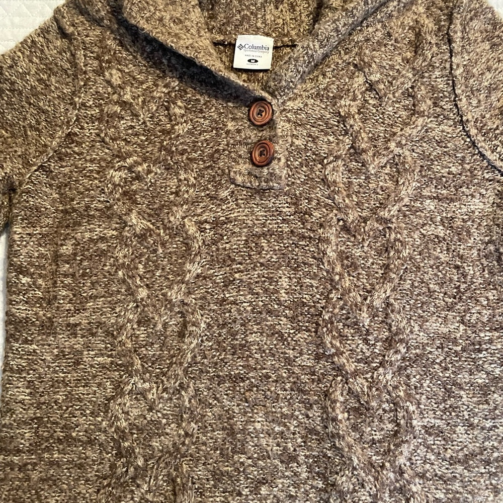 Columbia Women's Brown Cable Knit Cowl Neck Sweater